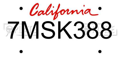 7MSK388 California License Plate