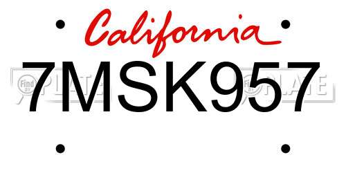 7MSK957 California License Plate