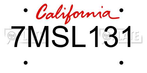 7MSL131 California License Plate
