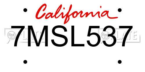 7MSL537 California License Plate