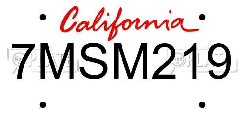 7MSM219 California License Plate