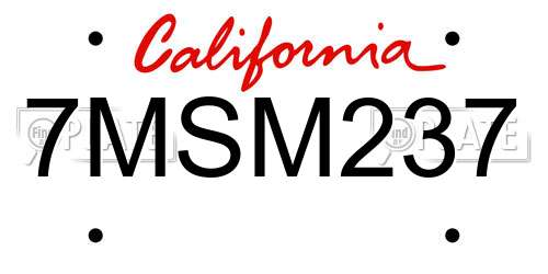 7MSM237 California License Plate