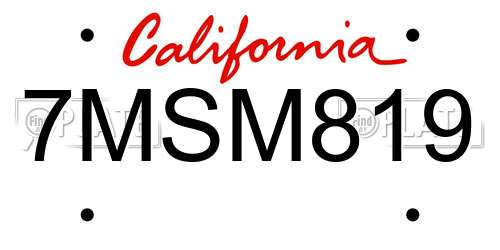 7MSM819 California License Plate