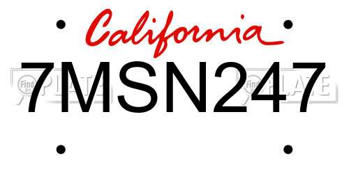 7MSN247 California License Plate