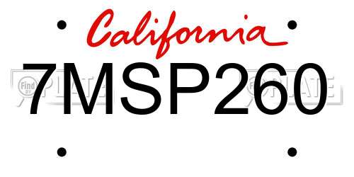 7MSP260 California License Plate