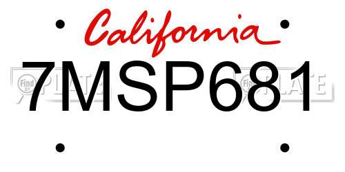 7MSP681 California License Plate