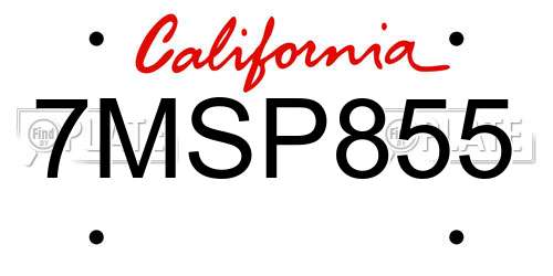 7MSP855 California License Plate