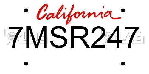 7MSR247 California License Plate