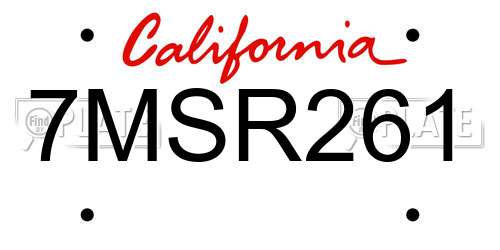 7MSR261 California License Plate