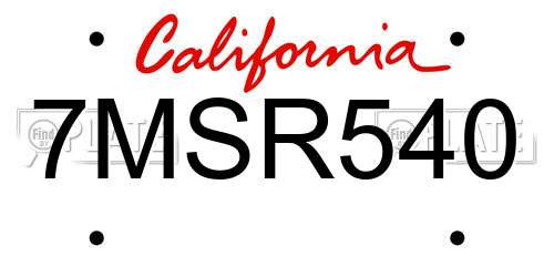 7MSR540 California License Plate