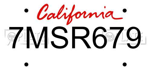 7MSR679 California License Plate