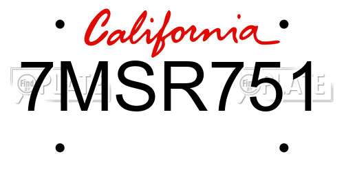 7MSR751 California License Plate