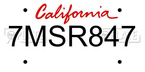 7MSR847 California License Plate