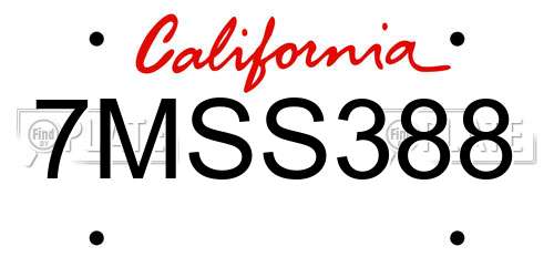 7MSS388 California License Plate