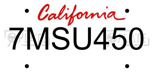 7MSU450 California License Plate
