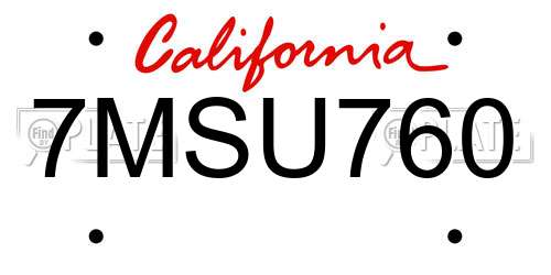 7MSU760 California License Plate