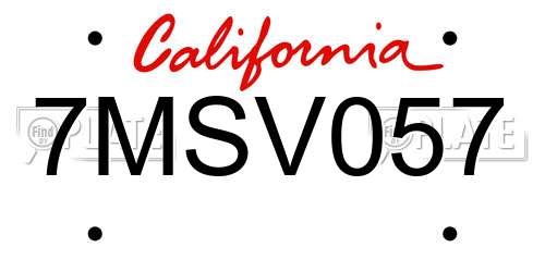 7MSV057 California License Plate
