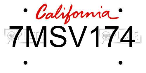 7MSV174 California License Plate