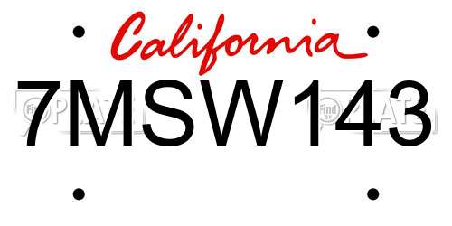 7MSW143 California License Plate