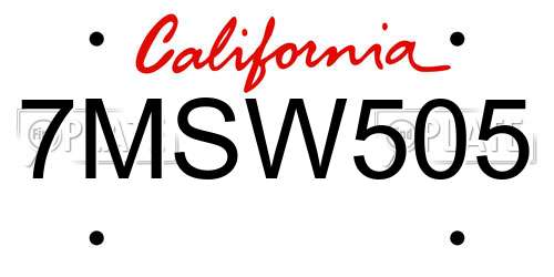 7MSW505 California License Plate