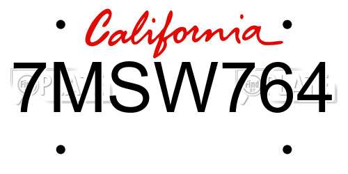 7MSW764 California License Plate