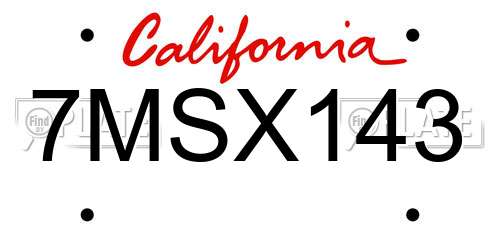 7MSX143 California License Plate
