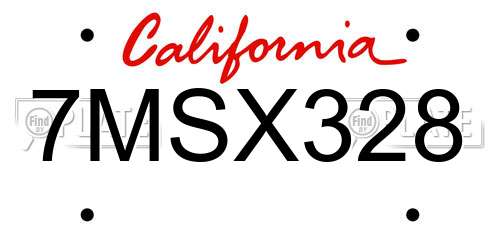 7MSX328 California License Plate