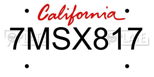 7MSX817 California License Plate