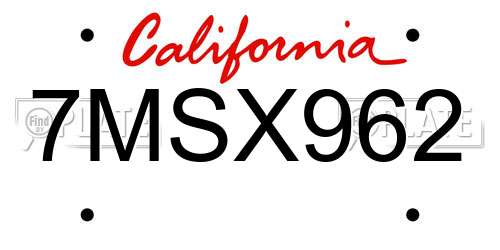 7MSX962 California License Plate