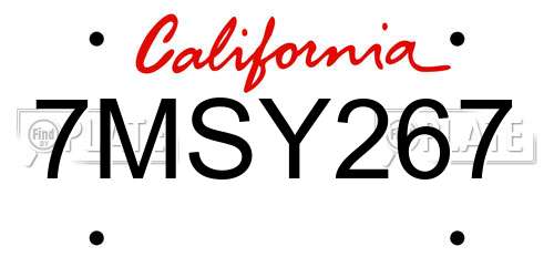 7MSY267 California License Plate