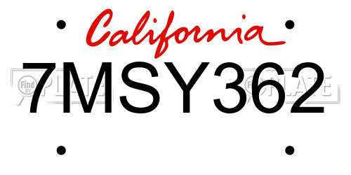 7MSY362 California License Plate