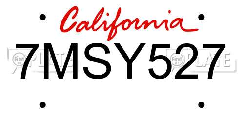 7MSY527 California License Plate