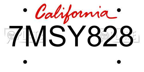7MSY828 California License Plate