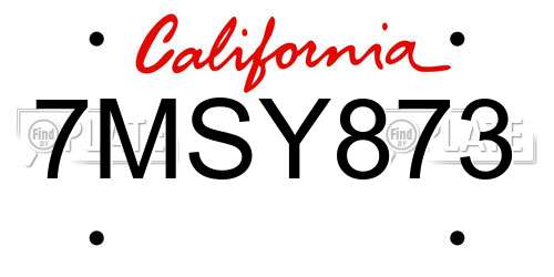7MSY873 California License Plate