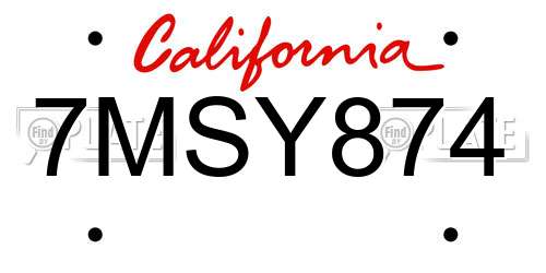 7MSY874 California License Plate