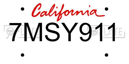 7MSY911 California License Plate