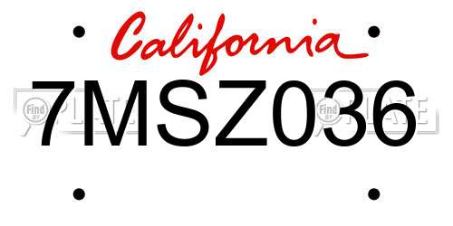 7MSZ036 California License Plate