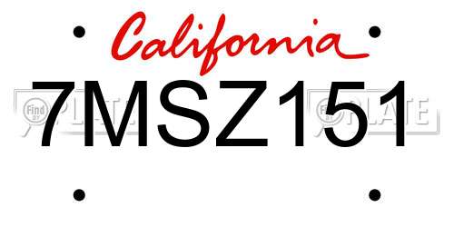 7MSZ151 California License Plate