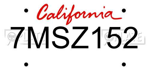 7MSZ152 California License Plate