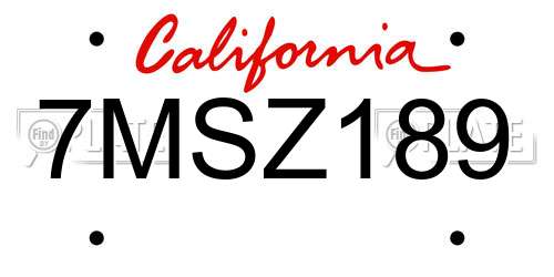 7MSZ189 California License Plate