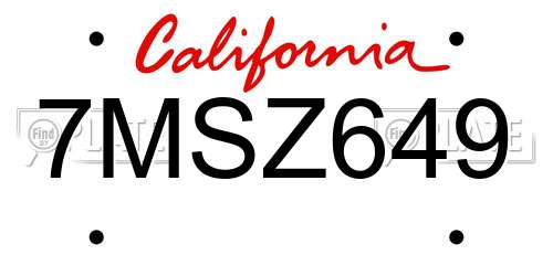7MSZ649 California License Plate