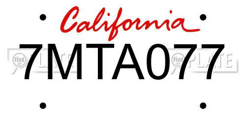 7MTA077 California License Plate