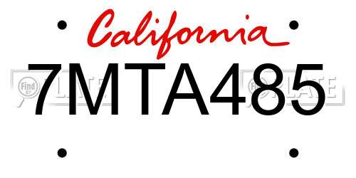 7MTA485 California License Plate