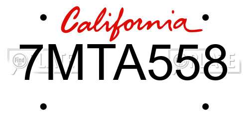 7MTA558 California License Plate