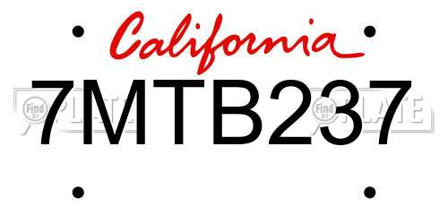 7MTB237 California License Plate
