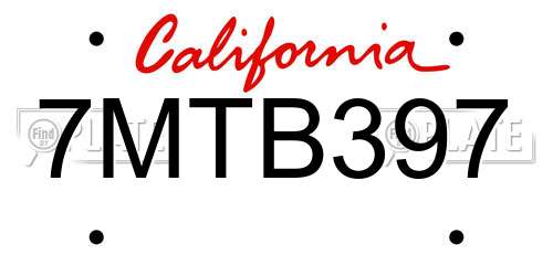 7MTB397 California License Plate
