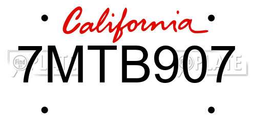 7MTB907 California License Plate