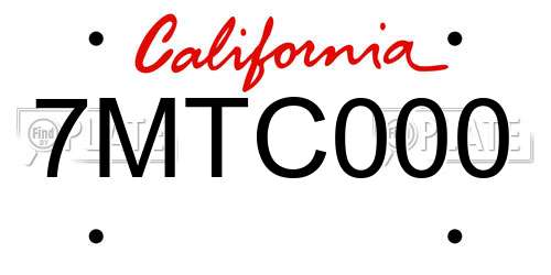 7MTC000 California License Plate