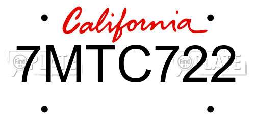 7MTC722 California License Plate