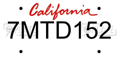 7MTD152 California License Plate